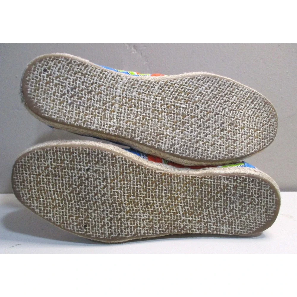 TOMS Womens 7.5 Alpargata Striped Canvas Slip On Shoes Blue Orange Espadrille